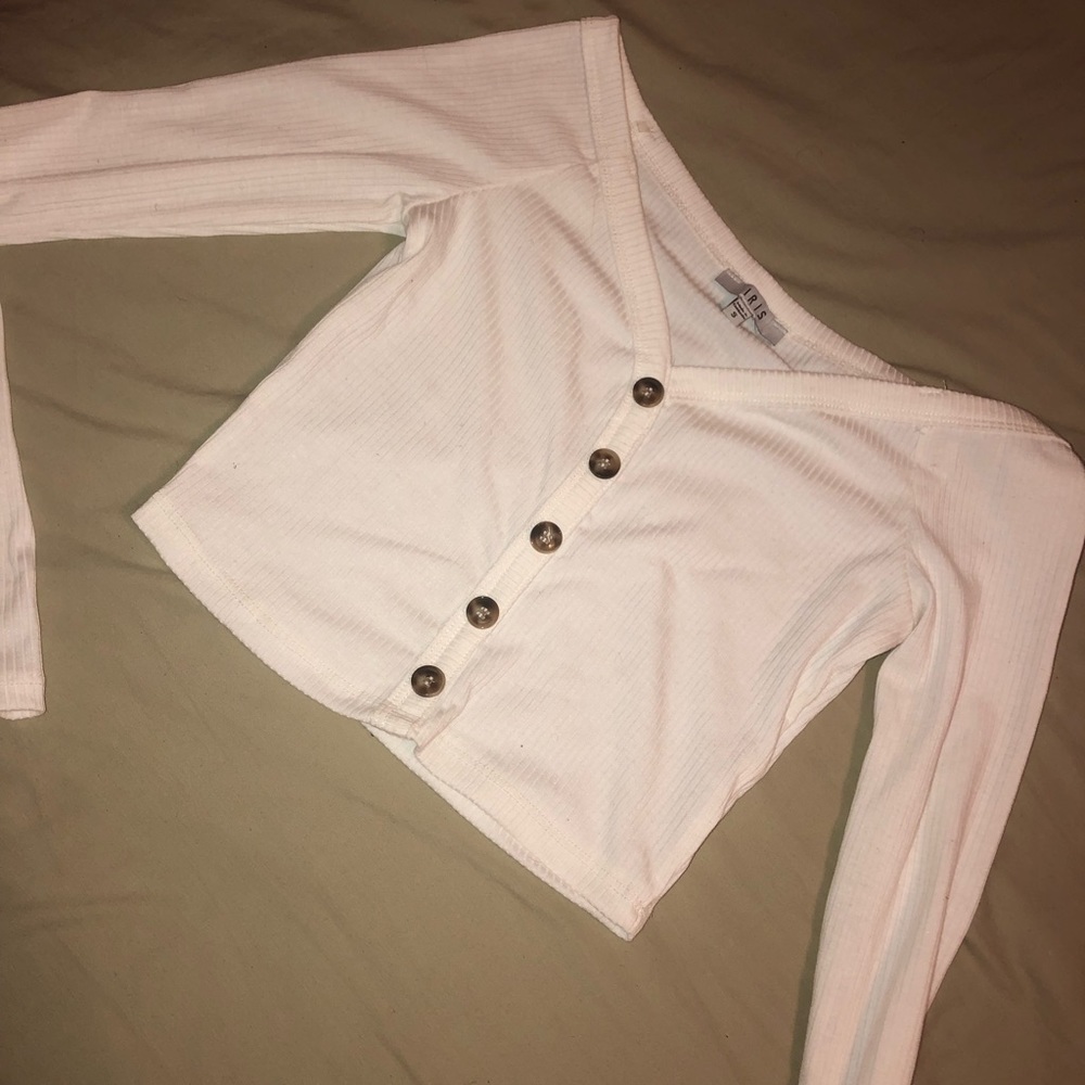 White long sleeved button up crop top